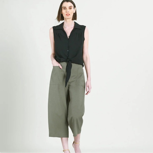 Clara Sun Woo Pants - Clara Sun Woo Linen Knit - Front Pocket Low Drop Cropped Pant - Olive small NWT